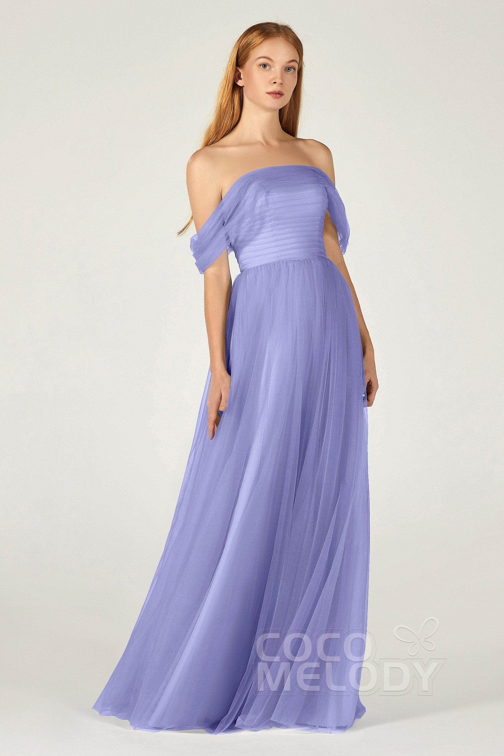A-Line Floor Length Tulle Bridesmaid Dress CB0382 - COCOMELODY